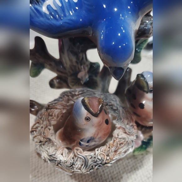 Vintage Thames Blue Bird Chick's in nest hand painted ceramic made in Japan - Picture 5 of 11